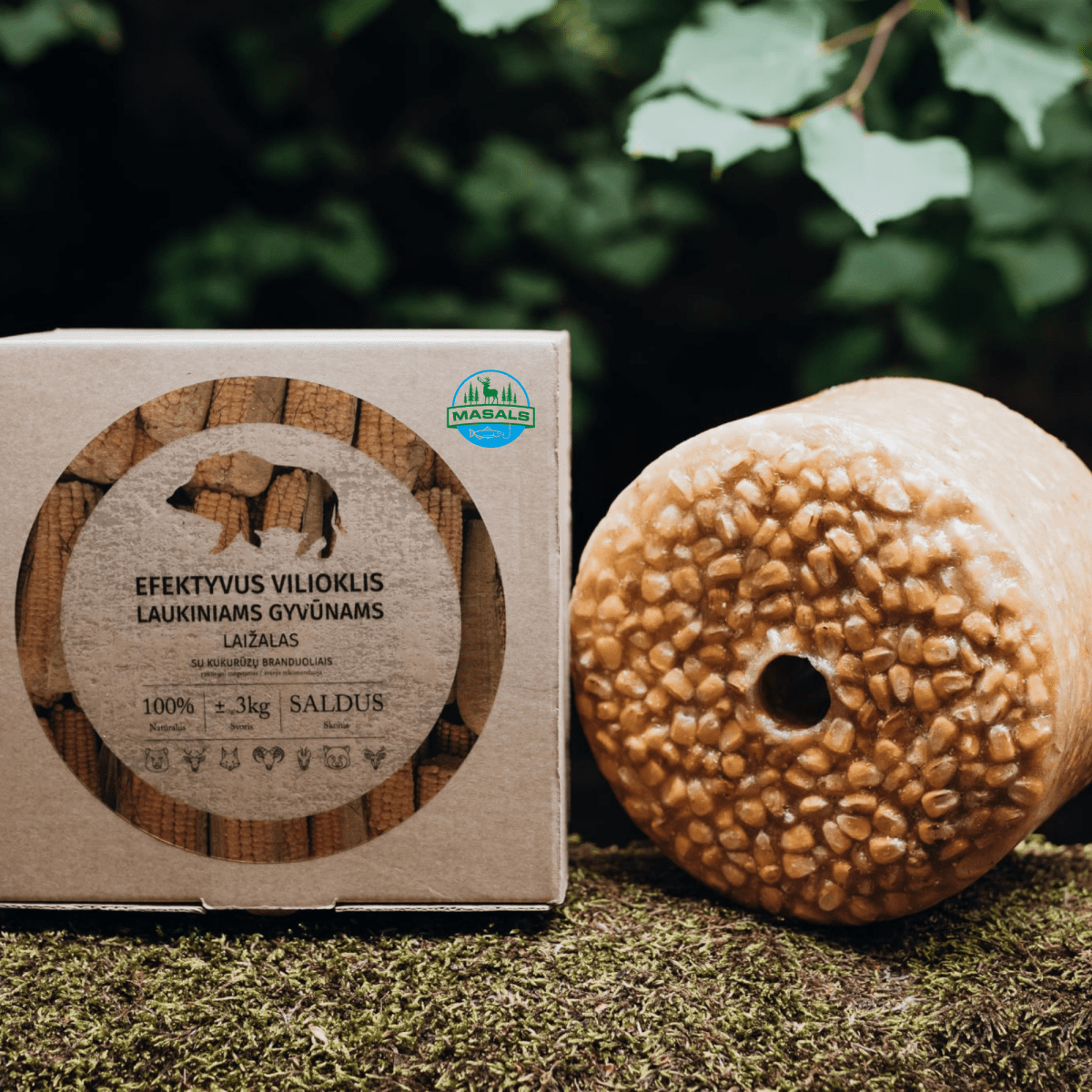 Masals kukurūzų laižalas laukiniams gyvūnams – ilgo veikimo, termiškai apdorotas, 3 kg.